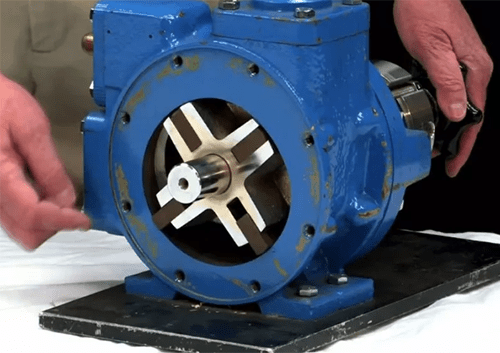 a used sliding vane pump in blue